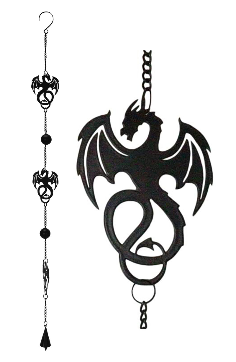 Wyverex Alchemy Folklore Dragon Metal Wall Hanging Mobile Wind Chime With Beads