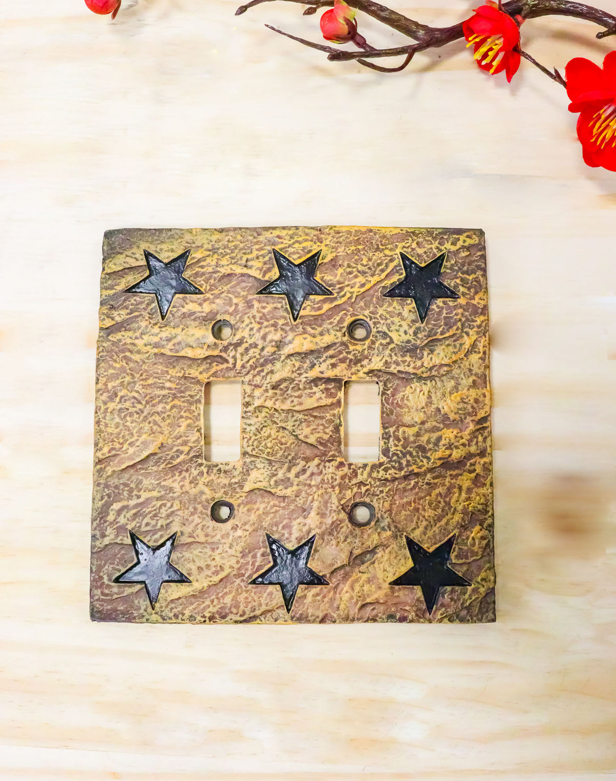 Set of 2 Western Stars Silhouette Textured Wall Double Toggle Switch Cover Plate