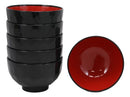 Japanese Black Red Lacquer Copolymer Plastic Rice Bowl Beehive Pattern Set Of 6