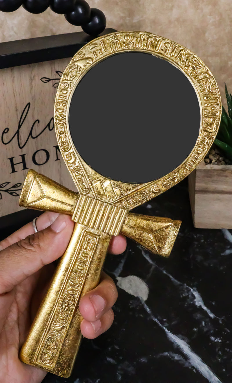 Ebros Egyptian Gods Winged Scarab Dual Cobra Uraeus Ankh Shaped Hand Mirror
