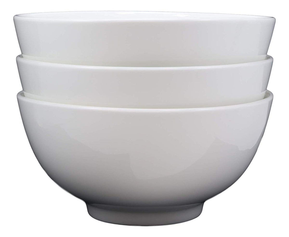 Contemporary White Porcelain Large Ramen Pho Udon Soup Bowls 48oz 8.25"D (Set 3)