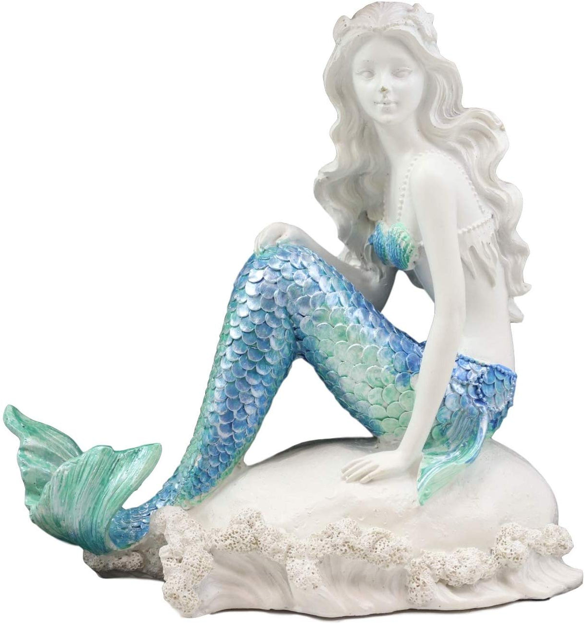 Ebros Gift 6.25" Tall Nautical Capiz Blue Tailed Mermaid Ariel Sitting On Beach - Ebros Gift