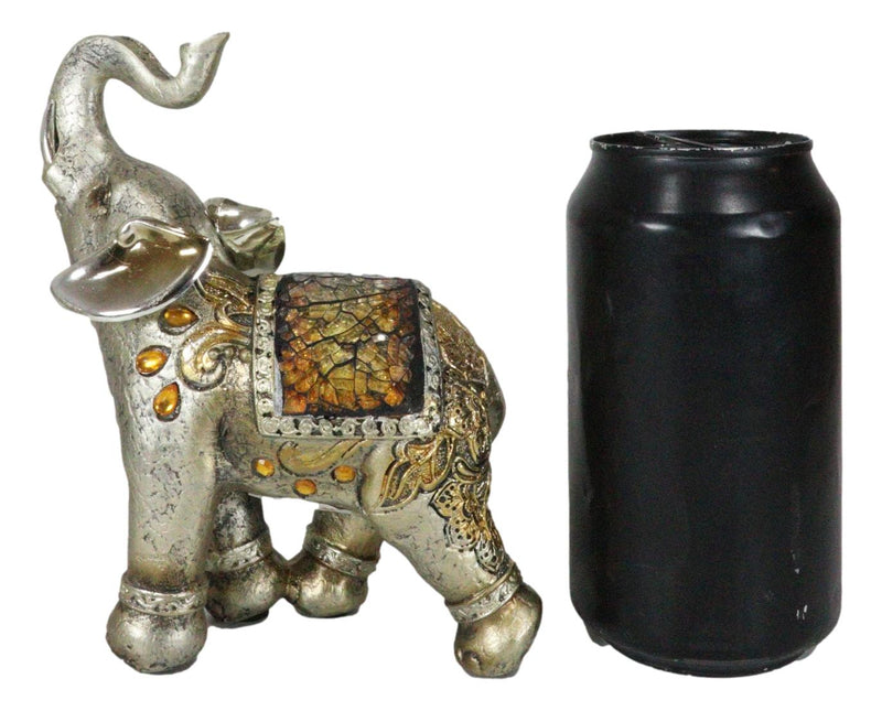 Ebros Bejeweled Mosaic Right Facing Feng Shui Elephant With Trunk Up Statue 6"H