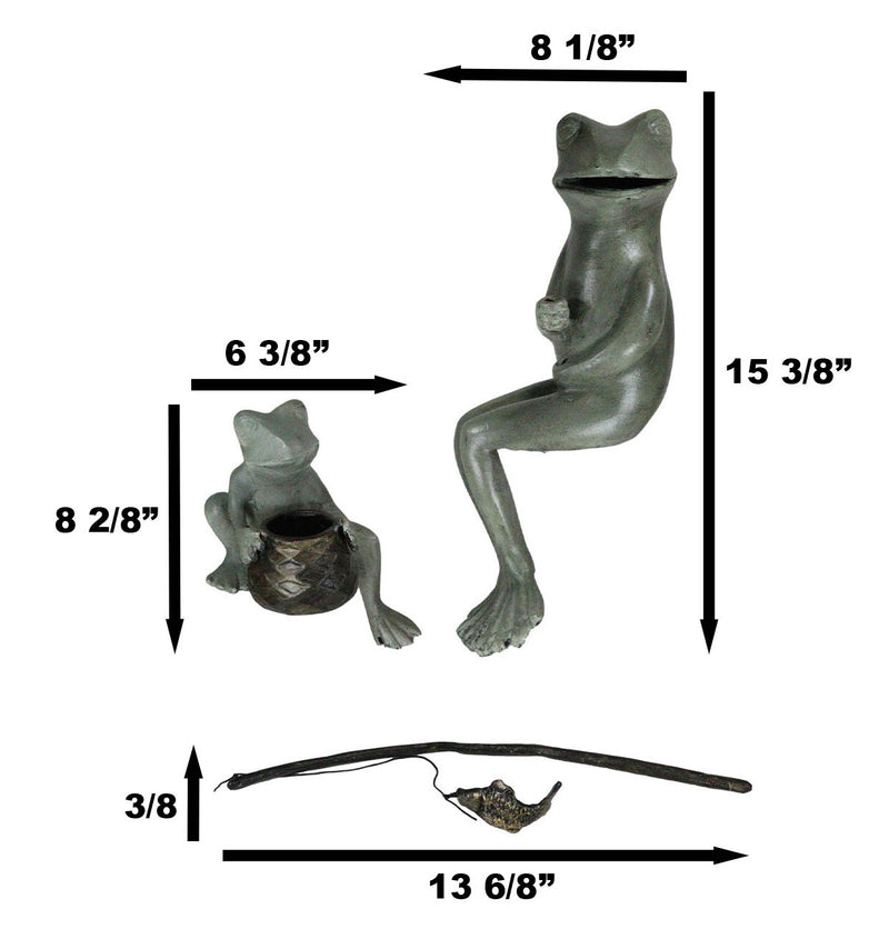 Ebros Large Verdi Green Aluminum Mama Frog and Baby Frog Fishing Garden Statue Bonding Time Whimsical Frog Themed Pond Patio Poolside Decorative Edge Sitter Sculpture Figurine