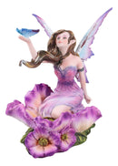 Whimsical Fantasy Fuchsia Pink Flower Fairy With Blue Butterfly Figurine