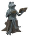 Ebros Gift 15" Tall Aluminum Metal Whimsical Bookworm Frog With Coffee Mug Cup Sitting On Tree Stump Garden Statue