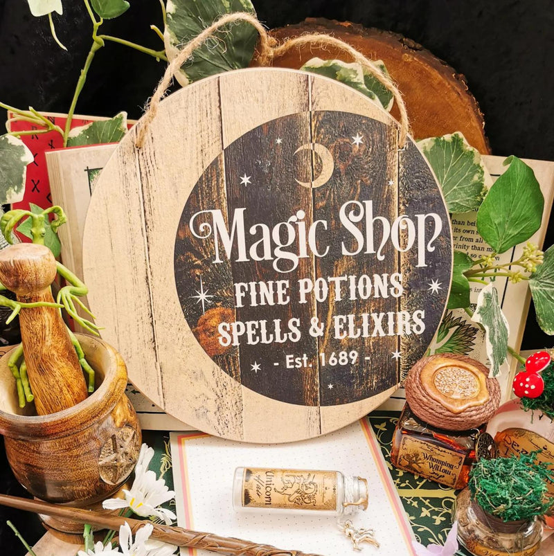 Wicca Witch Magic Shop Fine Potions Spells & Elixirs MDF Wood Wall Sign Plaque