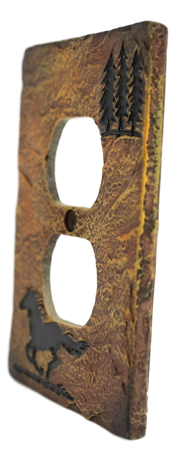 Set of 2 Western Horse Pine Trees Silhouette Wall Double Receptacle Outlet Plate