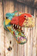 Tyrannosaurus Rex T-Rex Hand Crafted Paper Mache In Sari Fabric Wall Head Decor