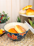 Ebros Set of 2 Ceramic Blue Cherry Blossoms Portion Meal Bowls 5 Cups Airtight Lid