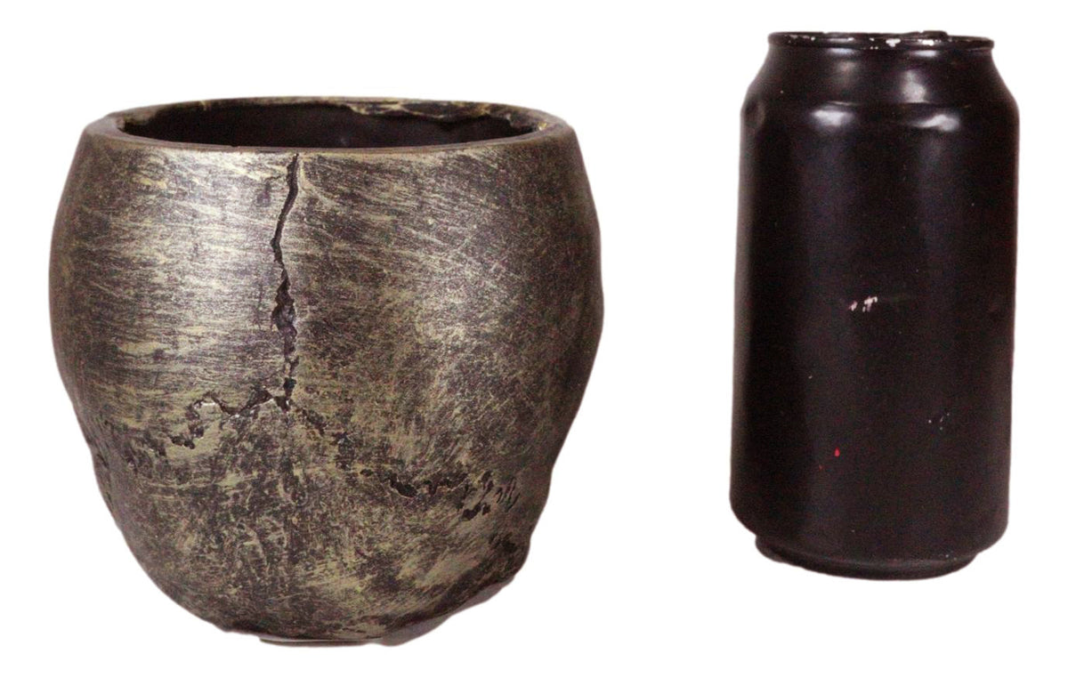 Pack Of 4 Day Of The Dead Skull Planters Bowls 7"L Bronze Finish Decor Accent - Ebros Gift