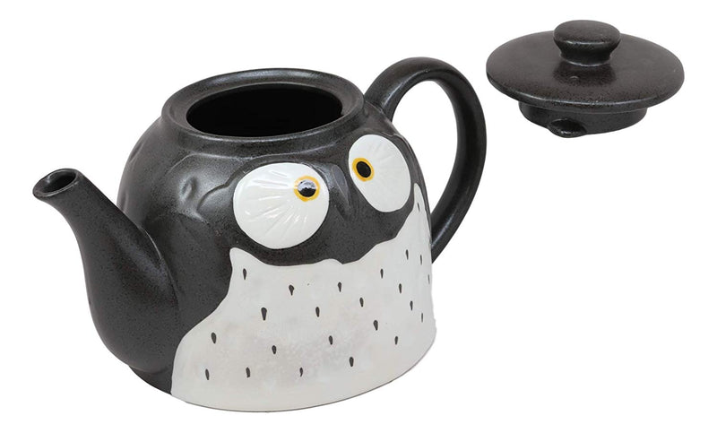 Ebros Gift Whimsical Black Spotted Fat Owl Ceramic 52oz Large Tea Pot With Built In Strainer Spout As Teapots Home Decor Of Owls Owlet Nocturnal Bird Decorative