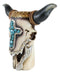 Western Rustic Cow Skull With Turquoise Rocks Cross And Ropes Vase Planter Decor