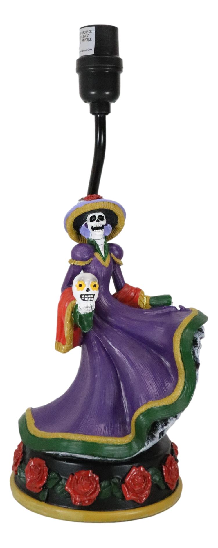 Day of The Dead La Calavera Catrina Sugar Skull Standing On Red Roses Table Lamp