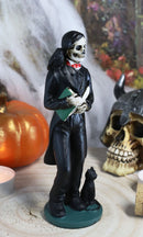 Ebros Gothic Day Of The Dead Edgar Allan Poe Statue With Raven Skeleton Figurine 5.5"H
