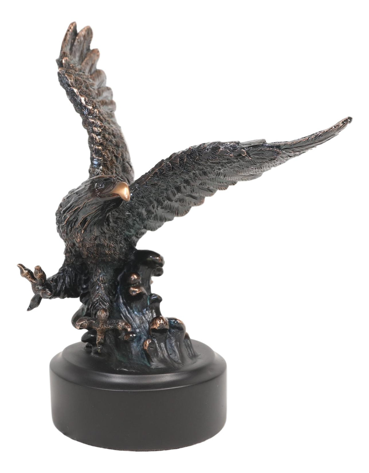 Wings of Glory Bald Eagle Swooping Over Stormy Ocean Waves Electroplated Statue - Ebros Gift