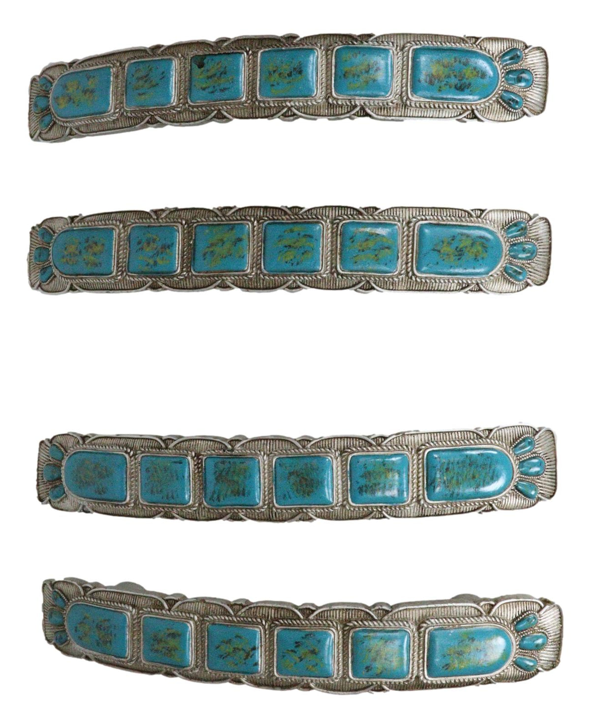 Set Of 4 Rustic Western Silver Turquoise Boho Drawer Cabinet Door Bar Pulls - Ebros Gift