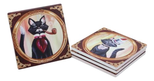 Aristocrat Fancy Cats Coasters For Drinks Set of 4 Ceramic Tiles With Cork Back