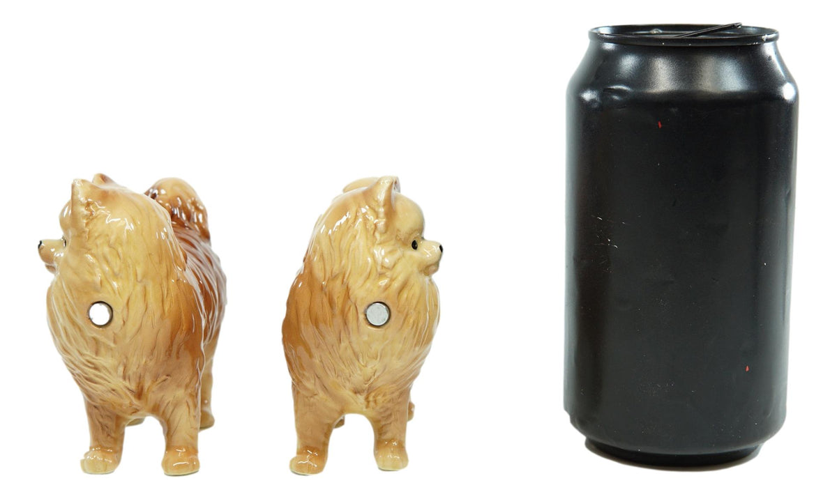 Ebros Pom Pom Golden Groomed Pomeranian Attractives Magnetic Salt Pepper Shakers - Ebros Gift