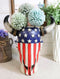 Western Patriotic US American Flag Star Spangled Banner Cow Skull Vase Planter