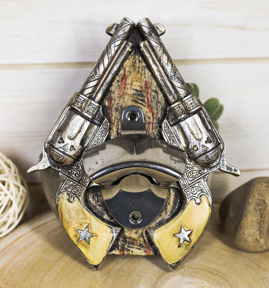 Rustic Western Cowboy Dual Six Shooter Revolver Gun Pistols Beer Bottle Opener - Ebros Gift
