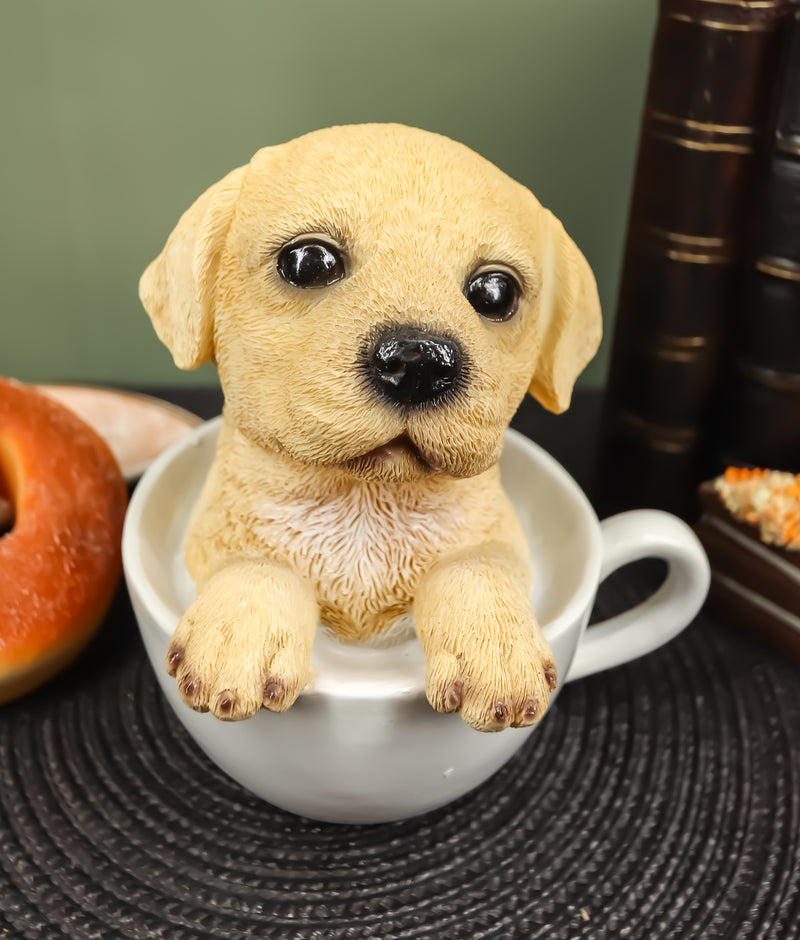 Ebros Realistic Adorable Golden Labrador Puppy in Teacup Statue 6"H