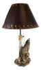 Rustic Wildlife Grey Wolf Howling By Birchwood Tree Table Lamp With Laced Shade