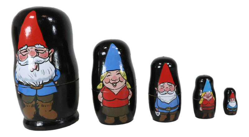 Ebros 5 Piece Set Gnomes w/ Family Nesting Dolls Matroyshka Wooden Figurine 4.5"