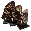 Balinese Wood Handicrafts Tropical Crown Angel Fish Family Set of 3 Figurines
