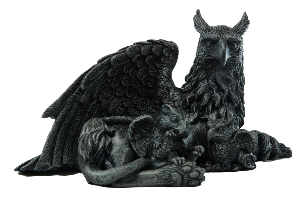 Ebros Griffin Gargoyle Figurine Griffon Family Mother & Baby Hatchlings Sculpture 8"L