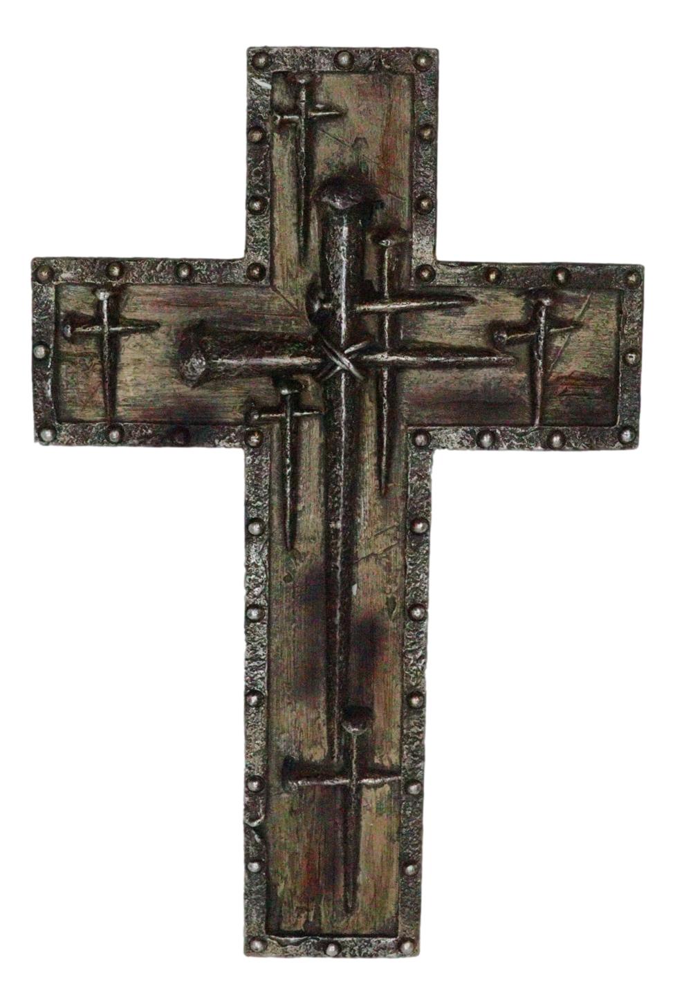 Rustic Western Spike Nails Layered Wall Cross With Nailhead Borders Crucifix Art