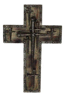 Rustic Western Spike Nails Layered Wall Cross With Nailhead Borders Crucifix Art