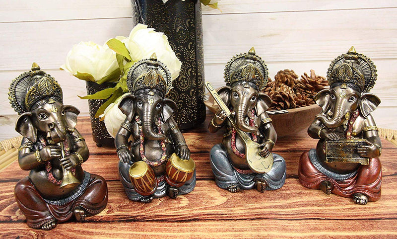 Ebros Gifts Celebration Ganesha Playing Musical Instruments Statue Set of Four