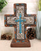 Rustic Western Silver Floral Scrollwork And Blue Turquoise Standing Cross Plaque