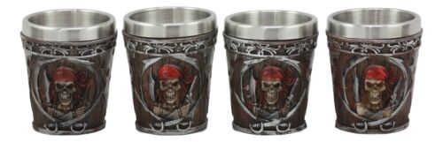 Pirate Captain And Buccaneer Skeleton Shot Glasses 2-Ounce Set Of 4 Novelties