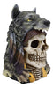 Ebros 9" Tall Large Warrior Black Wolf Headdress Skull Statue Gothic Macabre Figurine Skulls Party Centerpiece Decorative