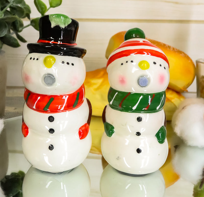 Mr & Mrs Snowman Christmas Couple Magnetic Ceramic Salt Pepper Shakers Set