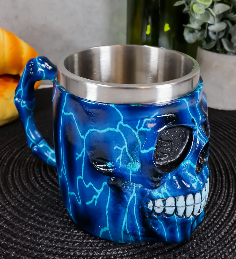 Ebros Legendary Thor Blue Lightning Thunder Bolt Skull Face Coffee Mug Cup 14oz