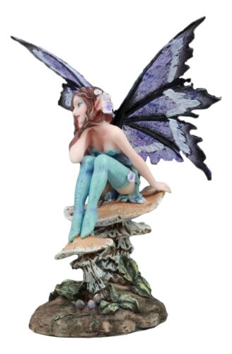 Ebros Amy Brown Forest Willow Nice Fairy Sitting On Wild Giant Mushroom Stool Statue 6" Tall - Ebros Gift