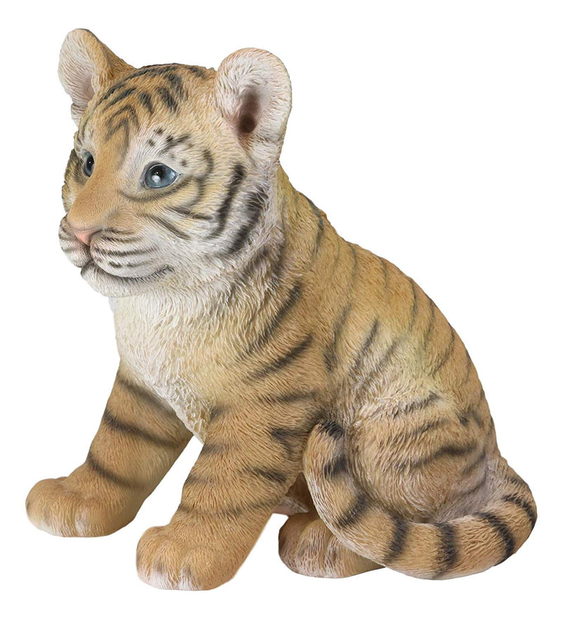 Ebros 9.25"H Realistic Bengal Orange Tiger Cub Statue With Glass Eyes Jungle Tigers