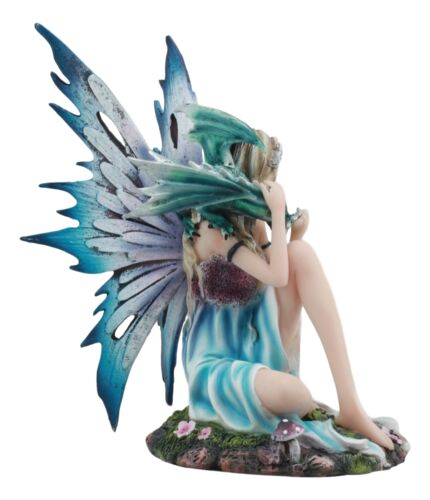 Ebros Water Elemental Fairy W/ Green Dragon Statue 7"H Whimsical Khaleesi Fairy
