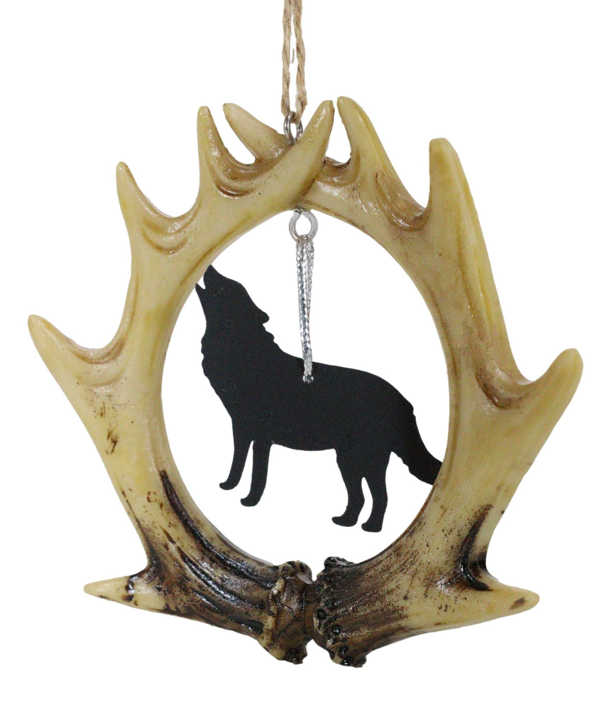 Rustic Western Deer Antlers Howling Gray Wolf Set of 2 Christmas Tree Ornaments