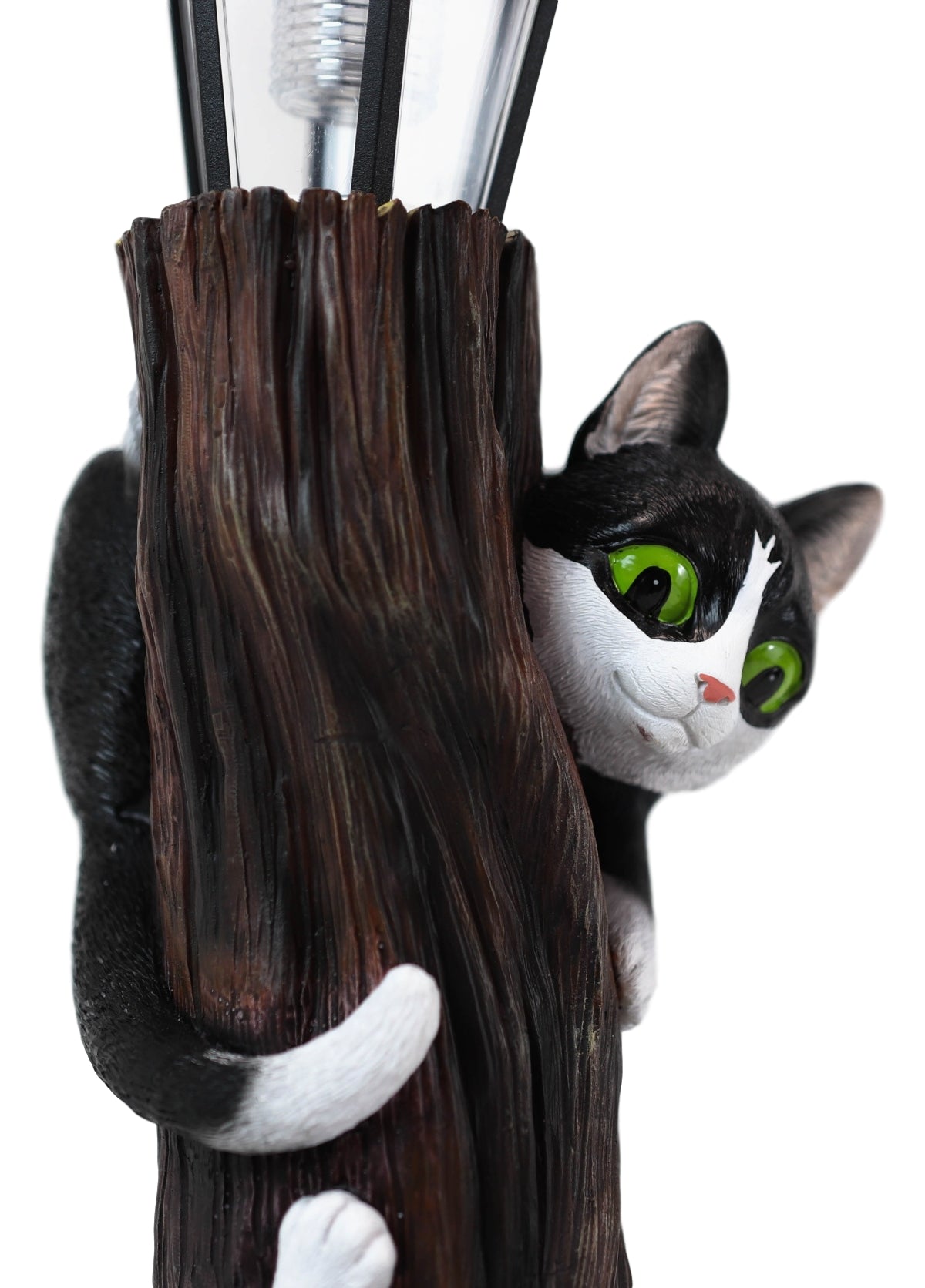 Black Kitten Cats by Garden Tree Outpost Statue With Solar LED Lantern Light - Ebros Gift
