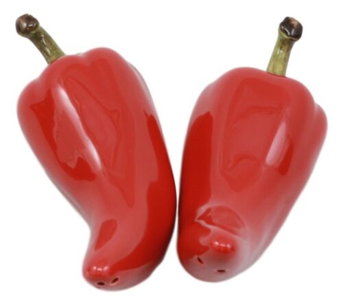 Mexican Large Juicy Red Jalapeno Chili Peppers Ceramic Salt Pepper Shakers Set