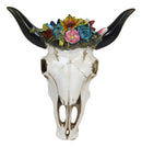 Set of 2 Southwestern Bull Cow Steer Skulls With Colorful Succulent Wall Decors