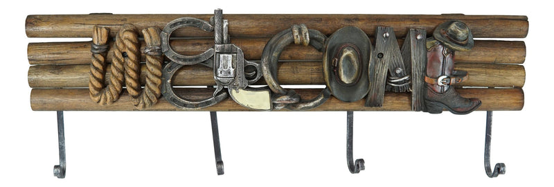 Western Cowboy Hat Horseshoes Pistol Rope Boot Welcome Sign Wall Hooks Decor