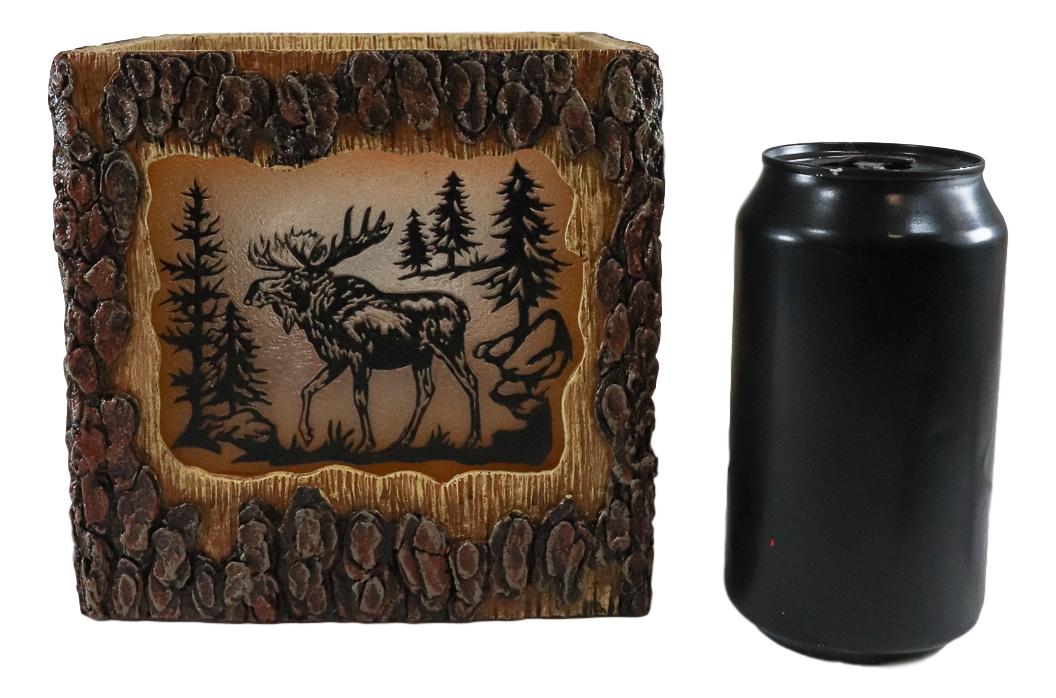 Rustic Pine Forest Elk Moose Faux Carved Wood Bark Night Light Lamp Sculpture