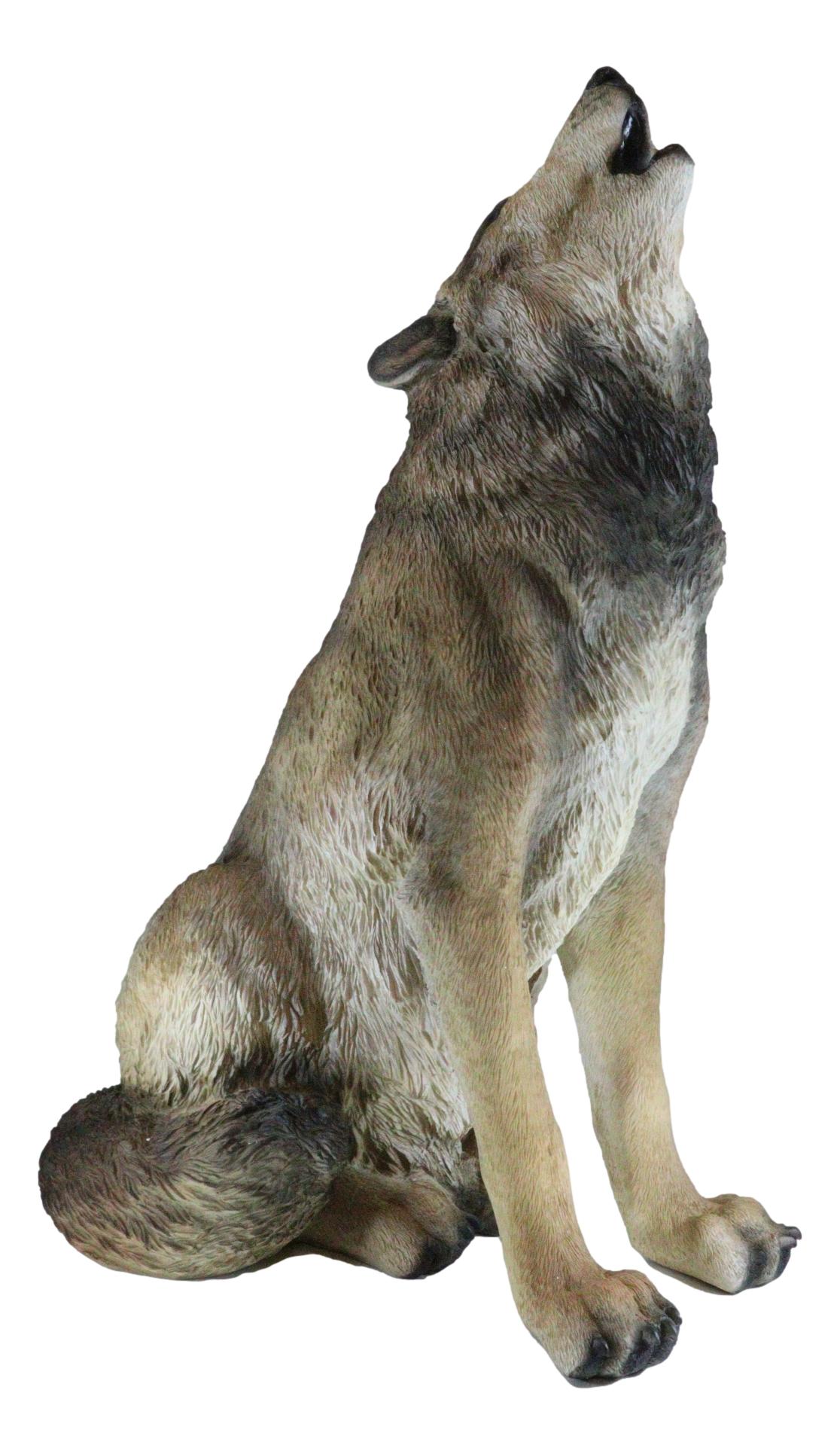 Large Wildlife Sitting Alpha Wolf Howling At The Moon Statue Decor 33.25" Tall