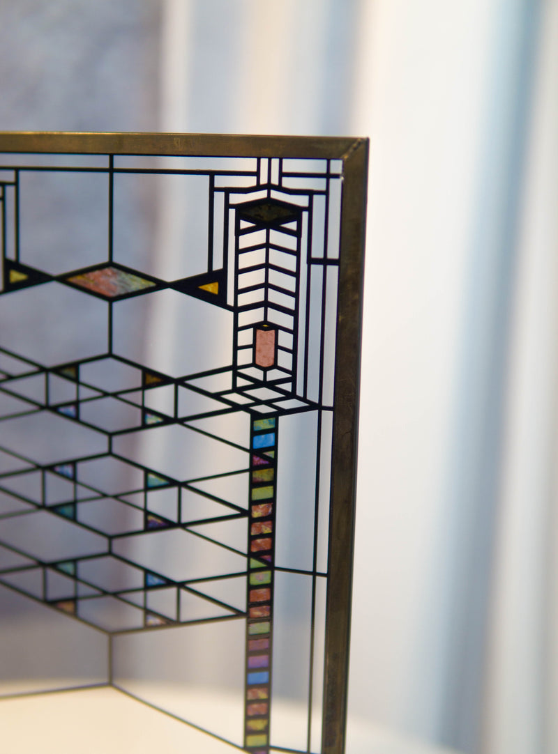 Ebros Frank Lloyd Wright Robie House Modern Stained Glass Metal Framed Hanging Wall Decor