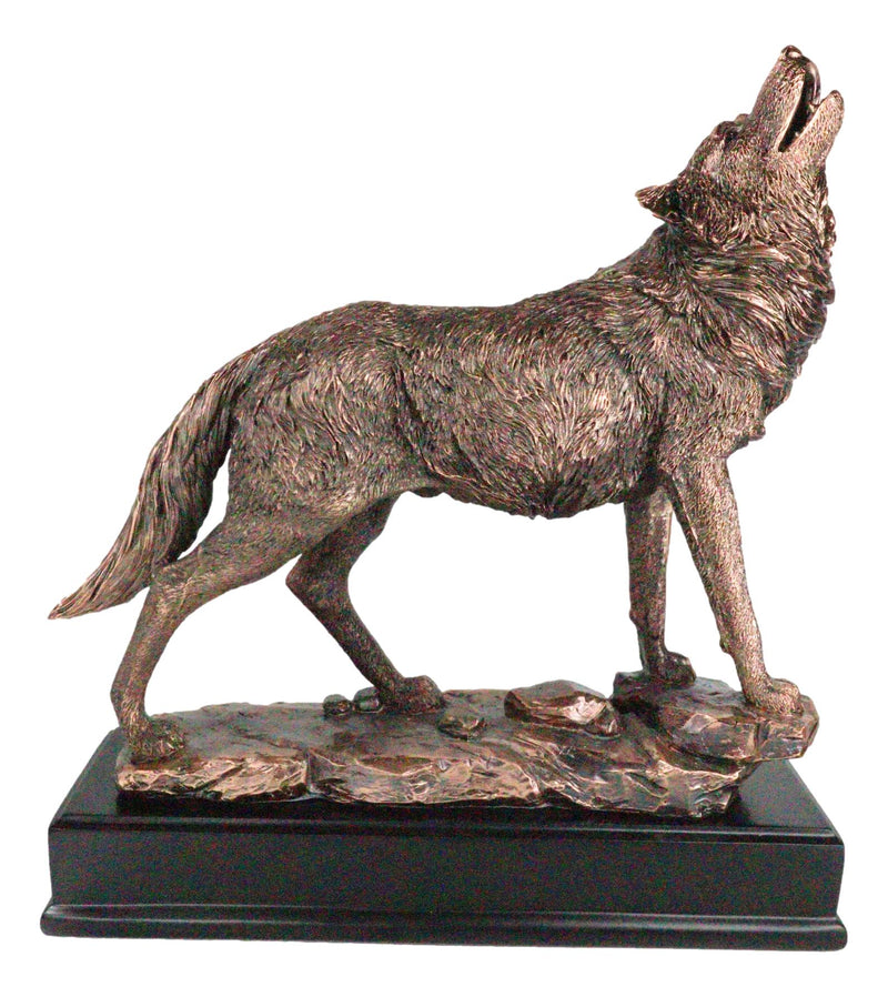 Rustic Forest Woodlands Howling Spirit Alpha Wolf Figurine With Trophy Base